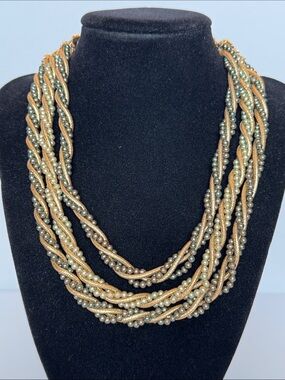 Multi-Strand Gold and Sage Pearl Twist Vintage Necklace made in Japan